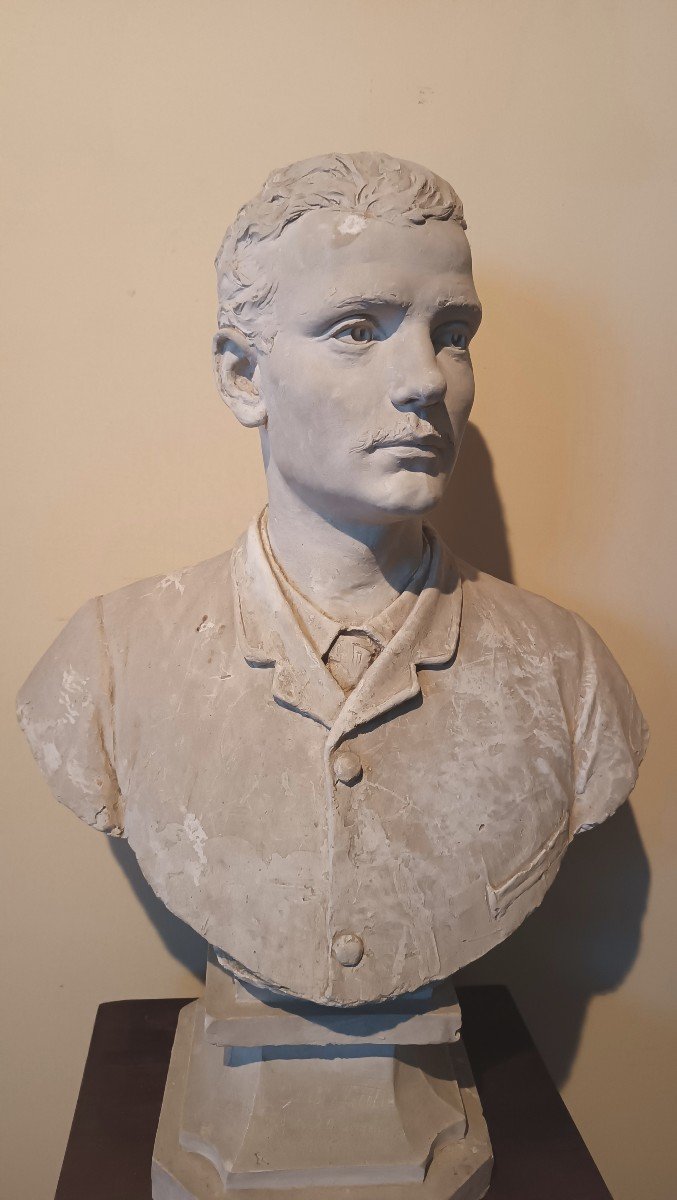 Large Plaster Bust Of A Male Portrait, Signed 1886--photo-1