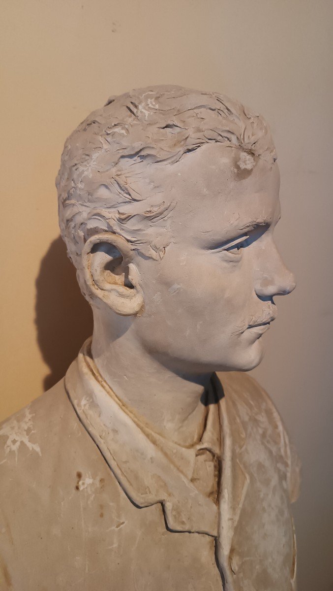 Large Plaster Bust Of A Male Portrait, Signed 1886--photo-5