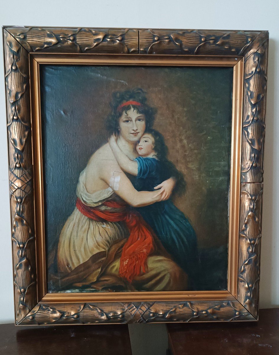 Antique Painting Family Portrait 19th Century By "lebrun"