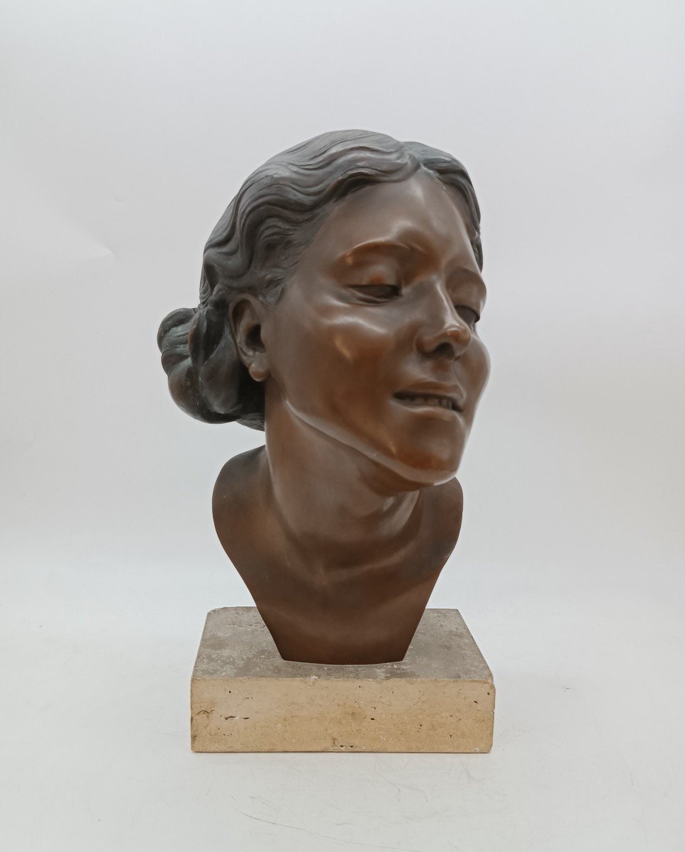 Bronze Female Bust Sculpture By Attilio Torresini