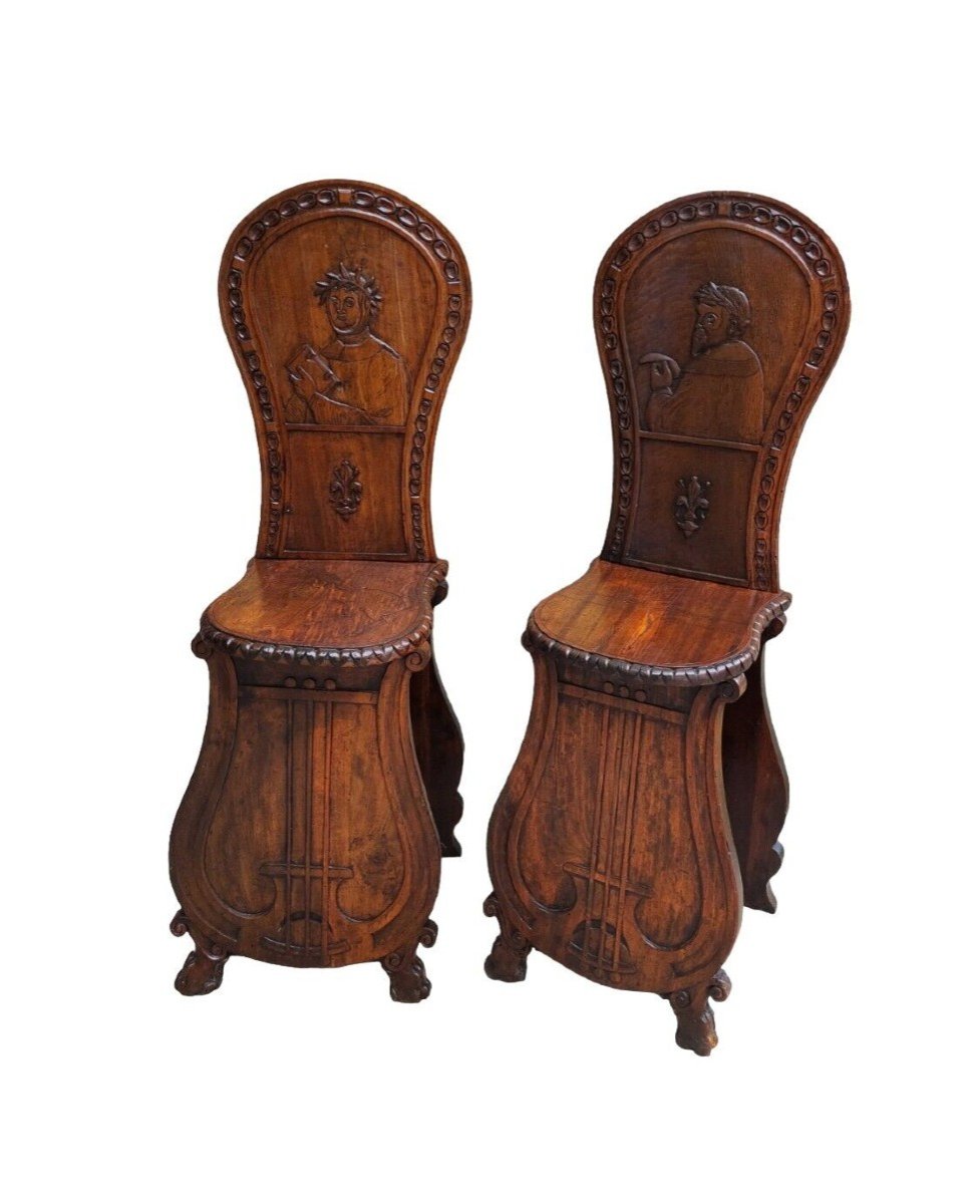 Pair Of Ornamental Chairs Florence End Of 19th Century Carved Wood