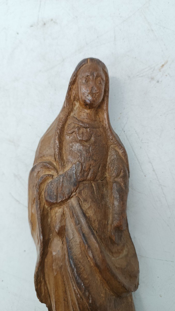 Ancienne Petite Sculpture En Bois Art Populaire Madone 18ème Siècle-photo-2