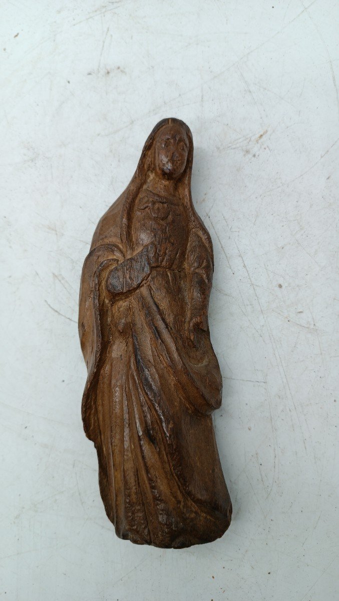 Ancienne Petite Sculpture En Bois Art Populaire Madone 18ème Siècle