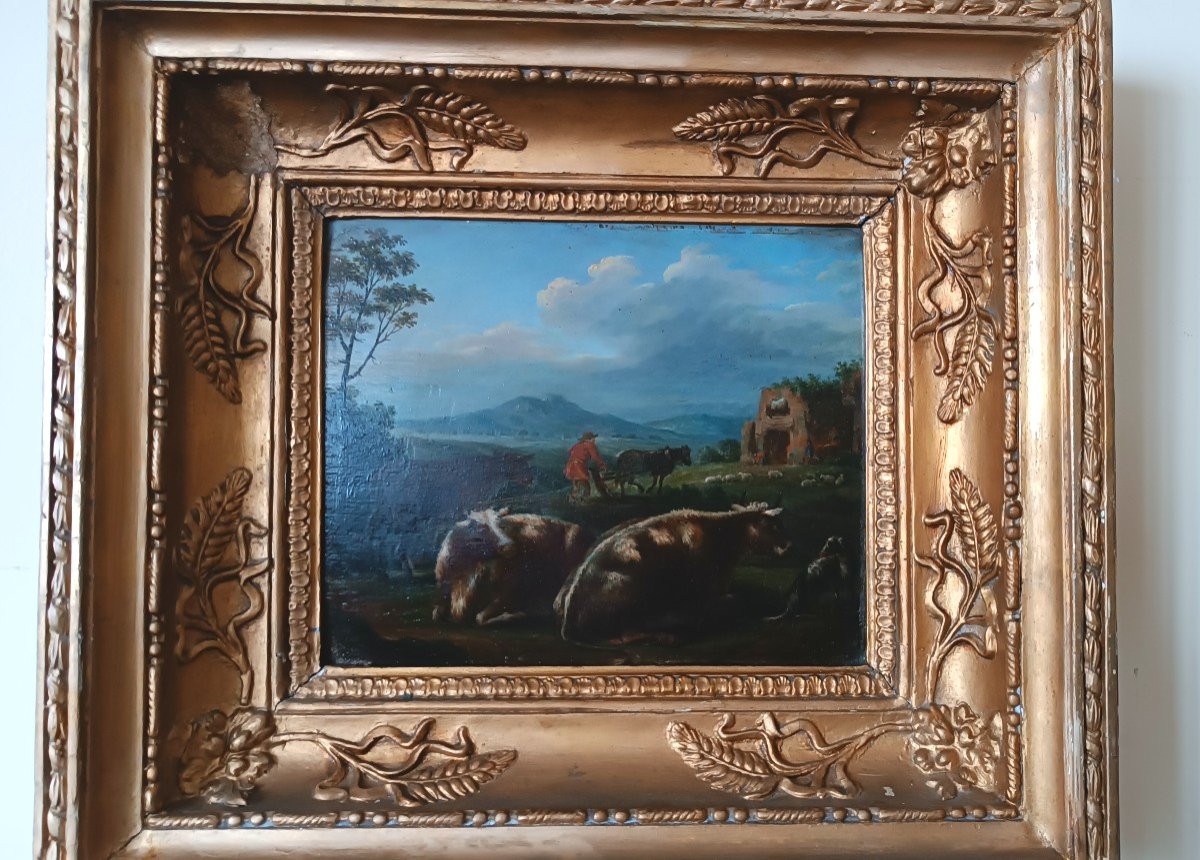 Peinture De Paysage Bucolique Sur Bois, Fin XVIIIe Siècle