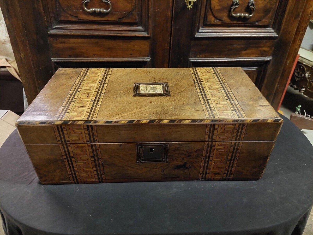 Important Large Writing Box Inlaid With Secrets Ancient 19th Century-photo-2