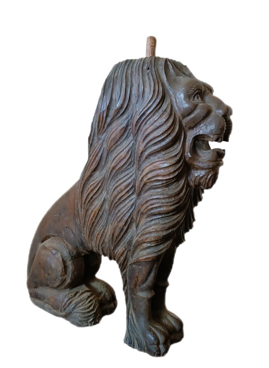 Paire De Sculptures En Bois Sculpté Représentant Des Lions, XIXe Siècle h.50 cm-photo-4