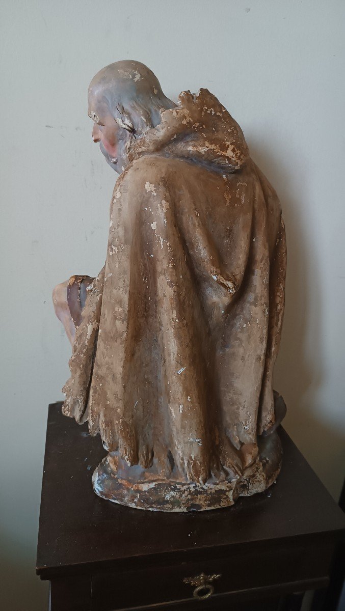 Large Plaster Sculpture, Nativity Scene Shepherd From The End Of The 18th Century-photo-4