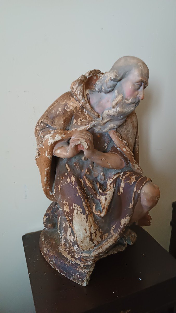 Large Plaster Sculpture, Nativity Scene Shepherd From The End Of The 18th Century