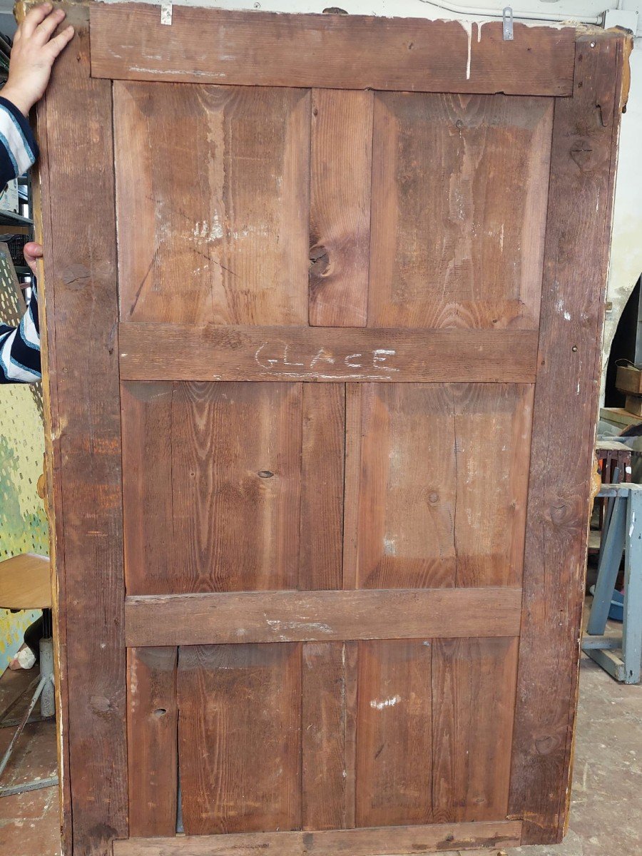 Beau Miroir Ancien En Bois Et Pastille Dorée XIX siecle-photo-6