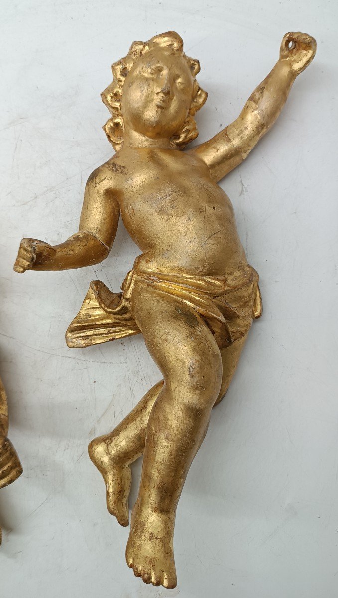 Ancient Pair Of Golden Wooden Angels-photo-4