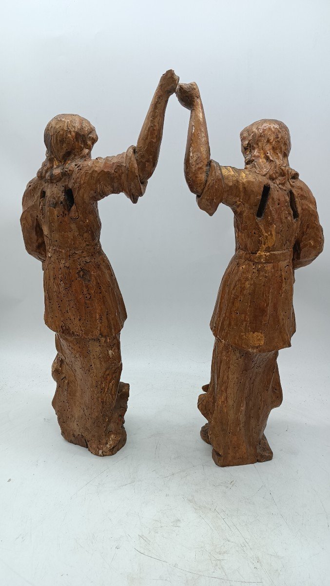 Ancienne Paire De Sculptures d'Anges En Bois Doré-photo-3