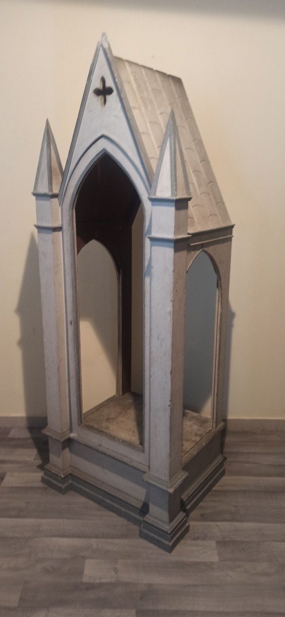 Tabernacle Vitrine Bois Peint Néo-gothique XIX Siecle-photo-3