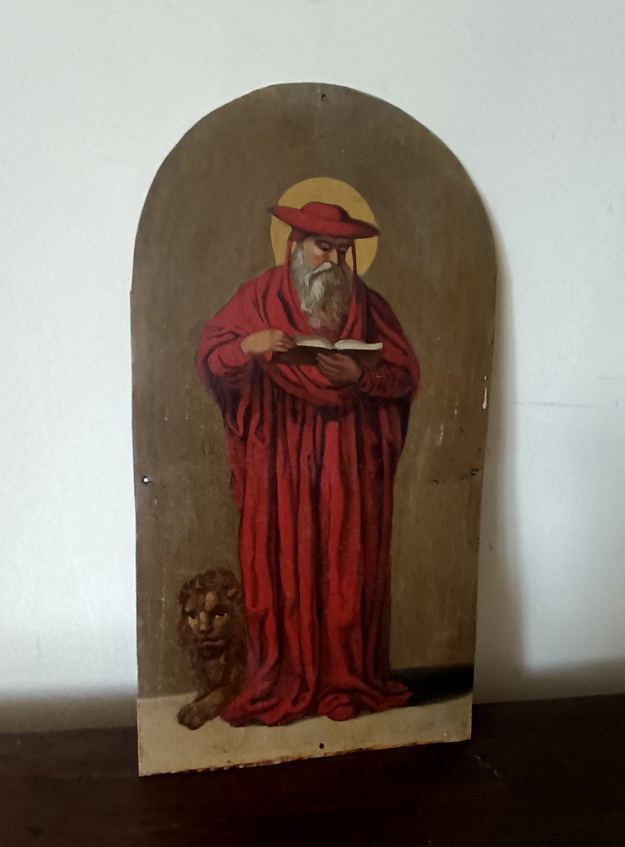 Saint Girolamo  Ancient Painting On Sheet Metal, 