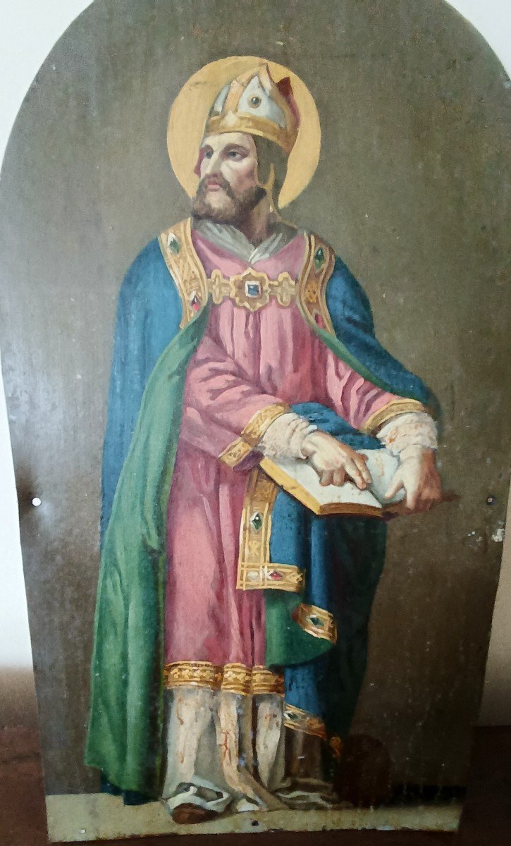 Saint Ambroise ancien évêque peint sur METAL-photo-3