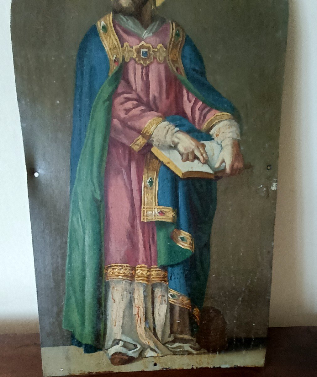 Saint Ambroise ancien évêque peint sur METAL-photo-2