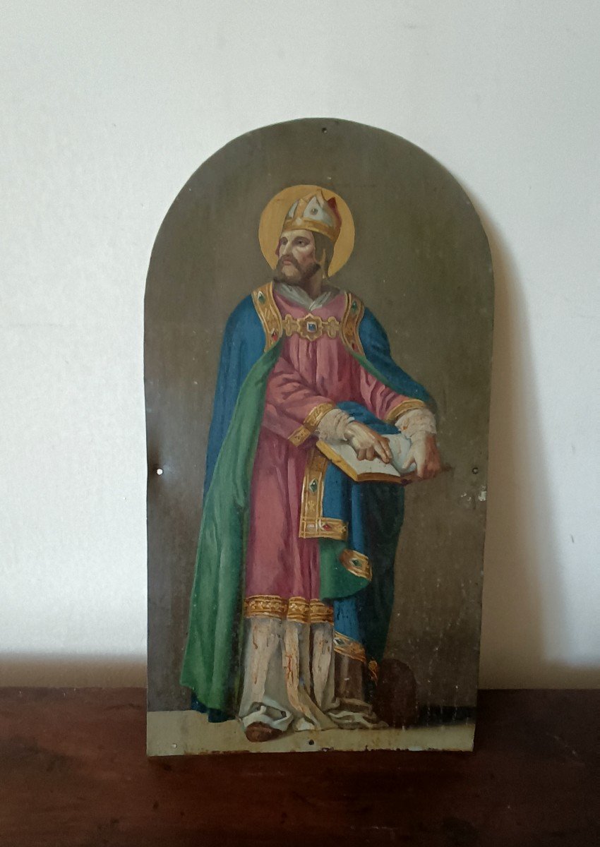 Saint Ambroise ancien évêque peint sur METAL