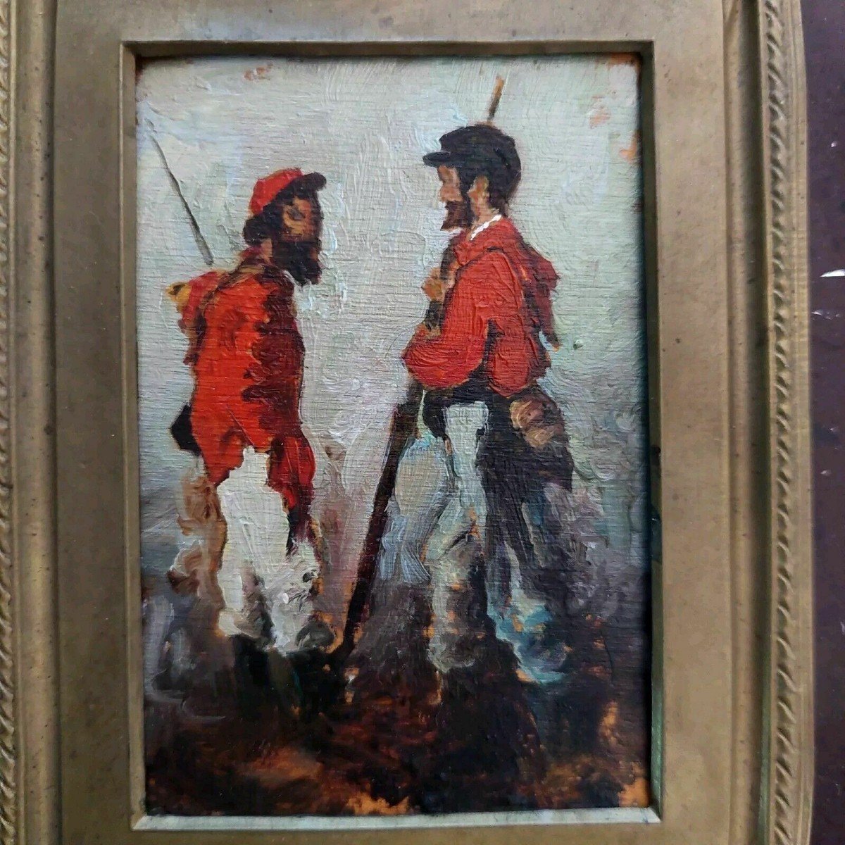 Peinture à l'Huile Sur Panneau Représentant Des Soldats De Garibaldi Du Début Des Années 1900 E-photo-3