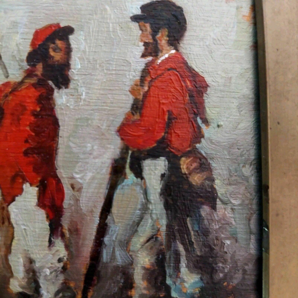 Peinture à l'Huile Sur Panneau Représentant Des Soldats De Garibaldi Du Début Des Années 1900 E-photo-4