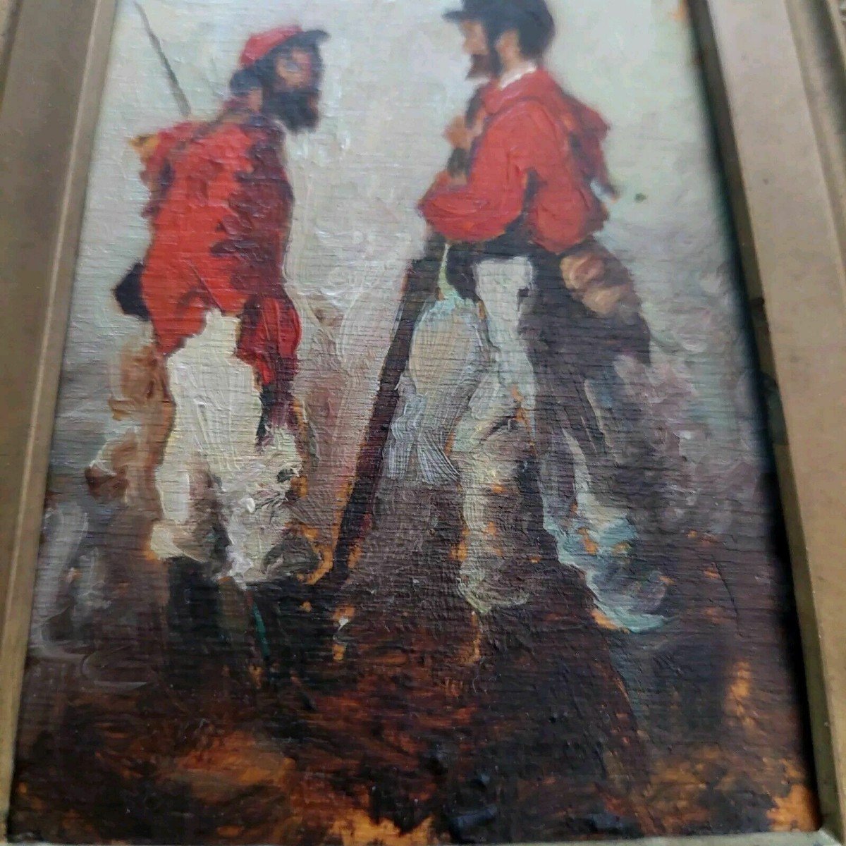 Peinture à l'Huile Sur Panneau Représentant Des Soldats De Garibaldi Du Début Des Années 1900 E-photo-1