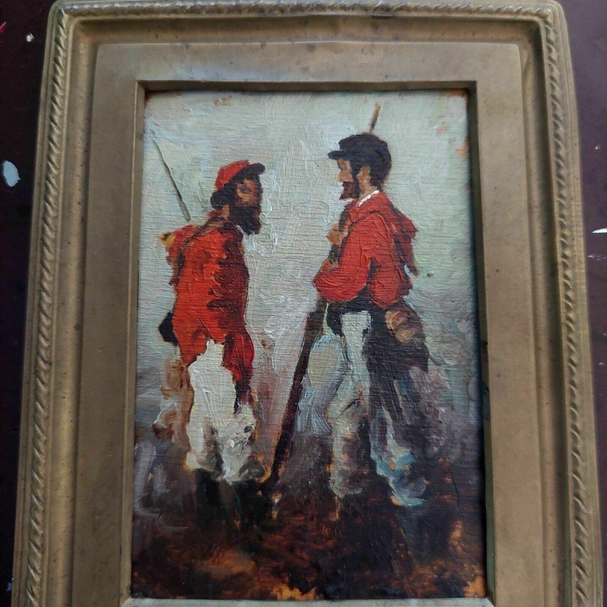 Peinture à l'Huile Sur Panneau Représentant Des Soldats De Garibaldi Du Début Des Années 1900 E-photo-2