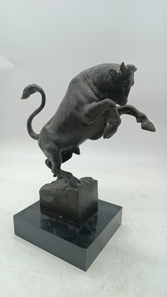 Bronze Sculpture Depicting Bull -michelangelo Monti, 1930s-photo-4