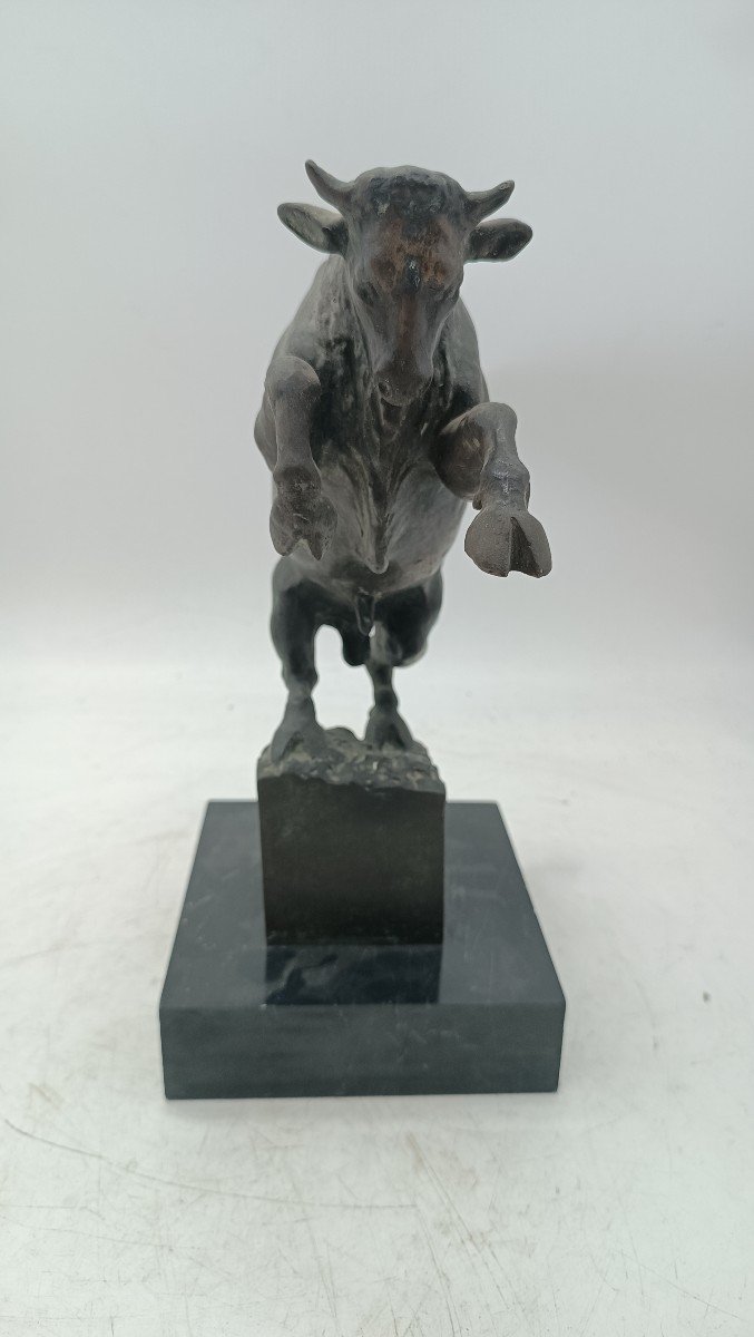Bronze Sculpture Depicting Bull -michelangelo Monti, 1930s-photo-1