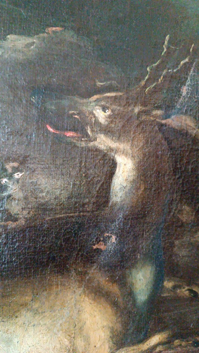 Scène De Chasse - Tableau Ancien Ecole Flamande Du 17ème Siècle-photo-2