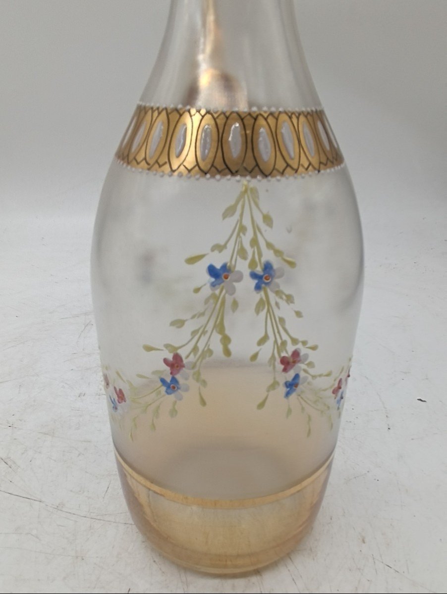 Antique Glass Liqueur Bottle With Decorated Glasses France 19th Century-photo-2