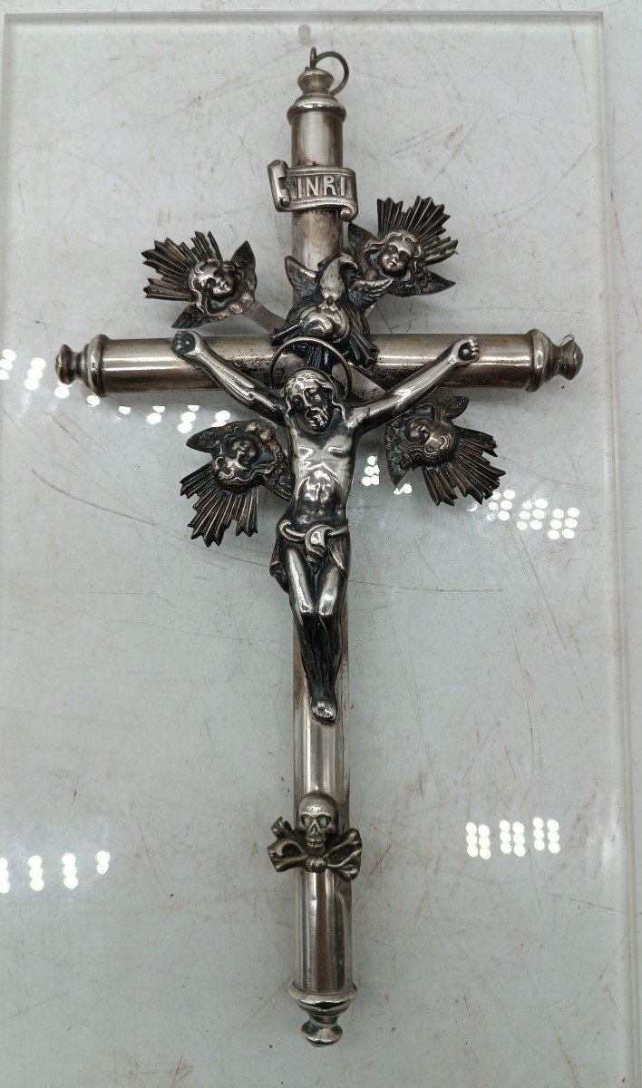 Christ With Cross - Silver 19th Century Italy-photo-2