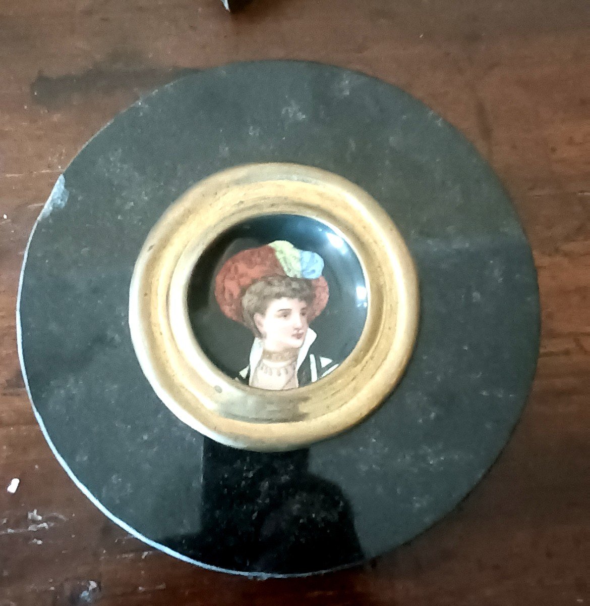 Pair Of Miniatures Painted On A Marble Frame From The 1920s, France-photo-1