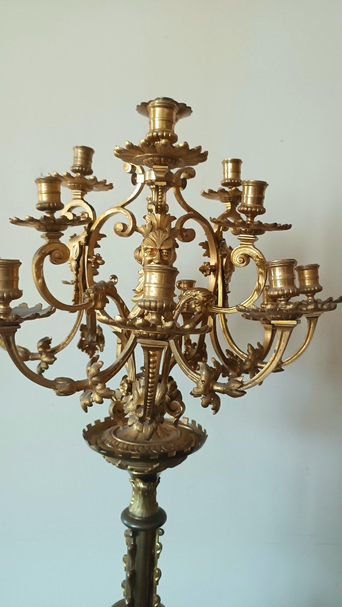 Large Mercury-gilt Bronze Candlestick, 15 Lights, Second Half Of The 19th Century-photo-3