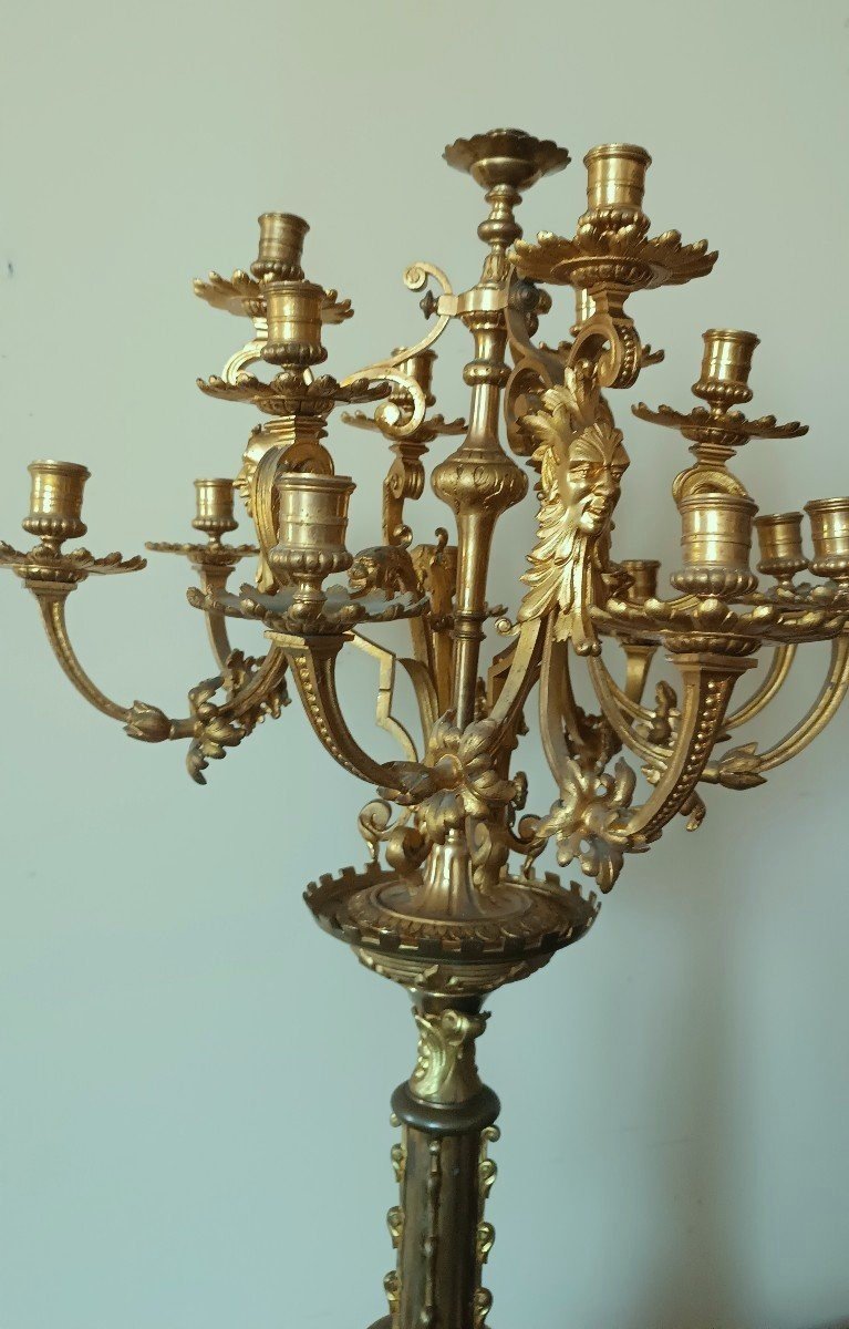 Large Mercury-gilt Bronze Candlestick, 15 Lights, Second Half Of The 19th Century-photo-4