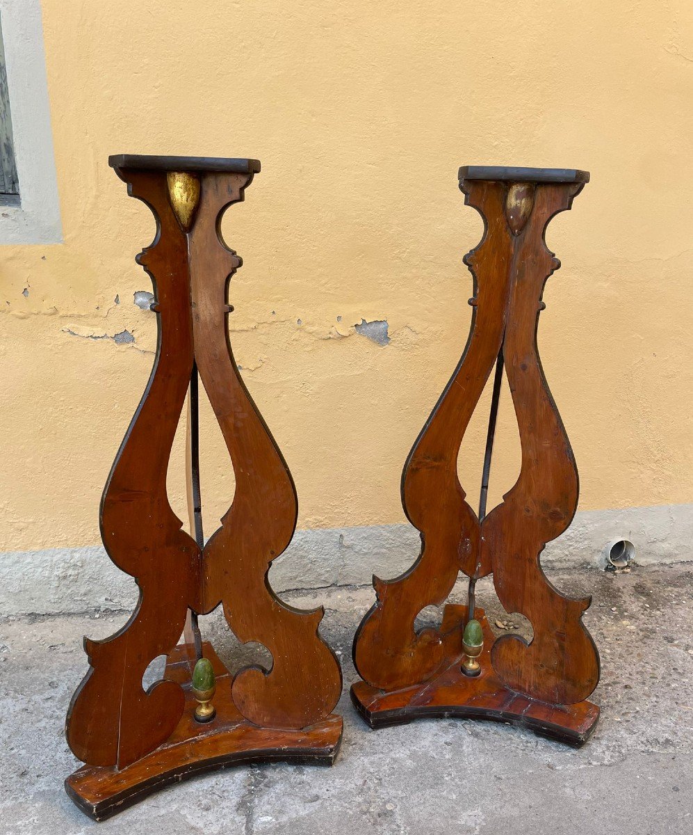 Large Pair Of Wooden Tripod Bases From The Late 18th Century-photo-2