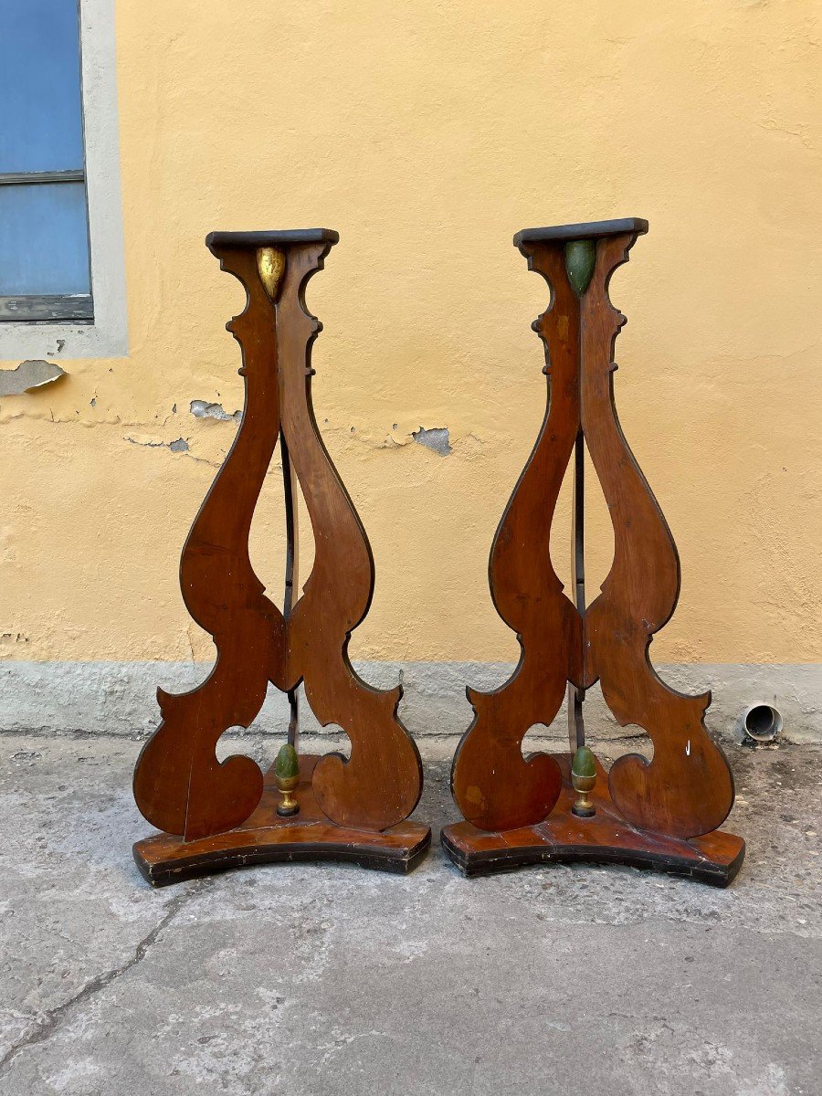 Large Pair Of Wooden Tripod Bases From The Late 18th Century-photo-3