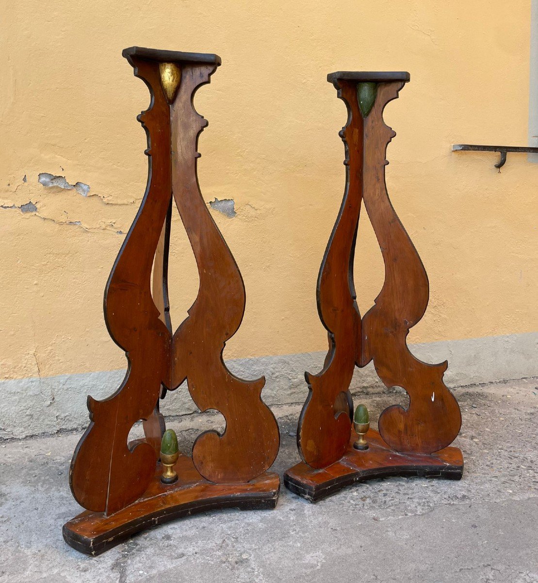 Large Pair Of Wooden Tripod Bases From The Late 18th Century