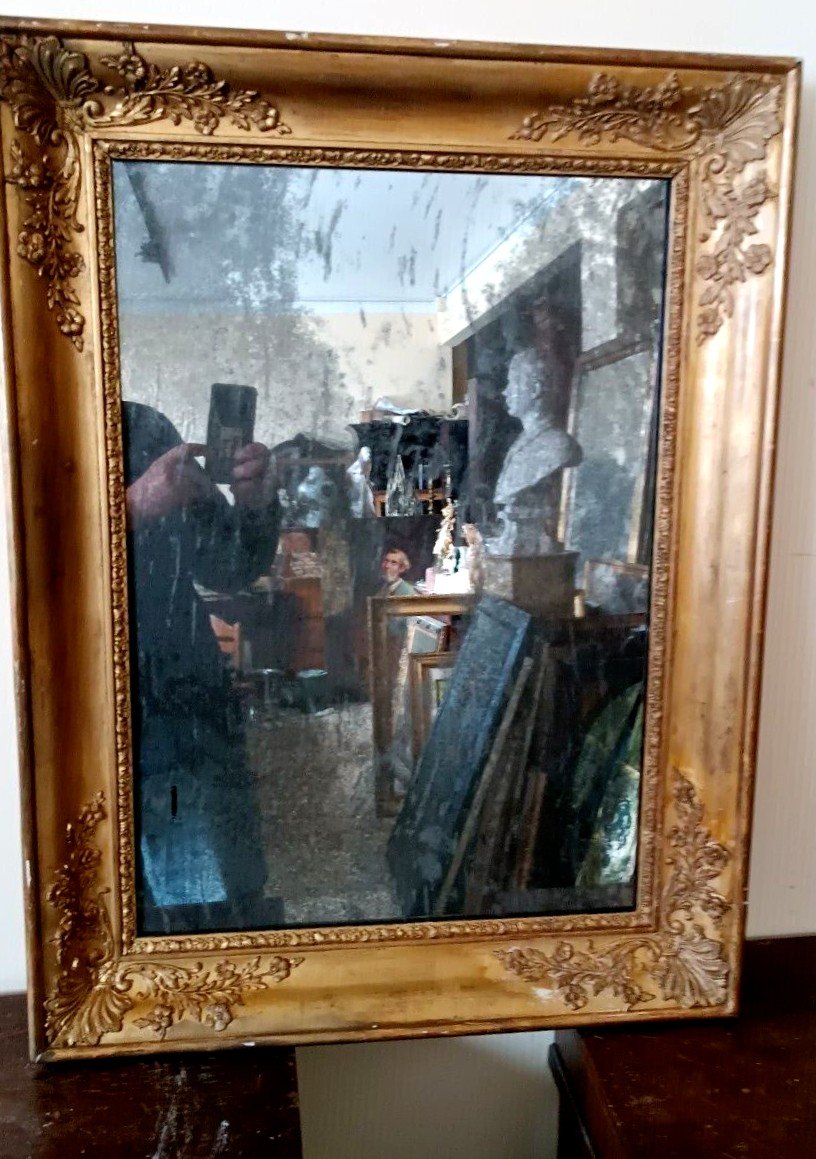 Antique Golden Frame With Silvered Mercury Mirror-photo-2