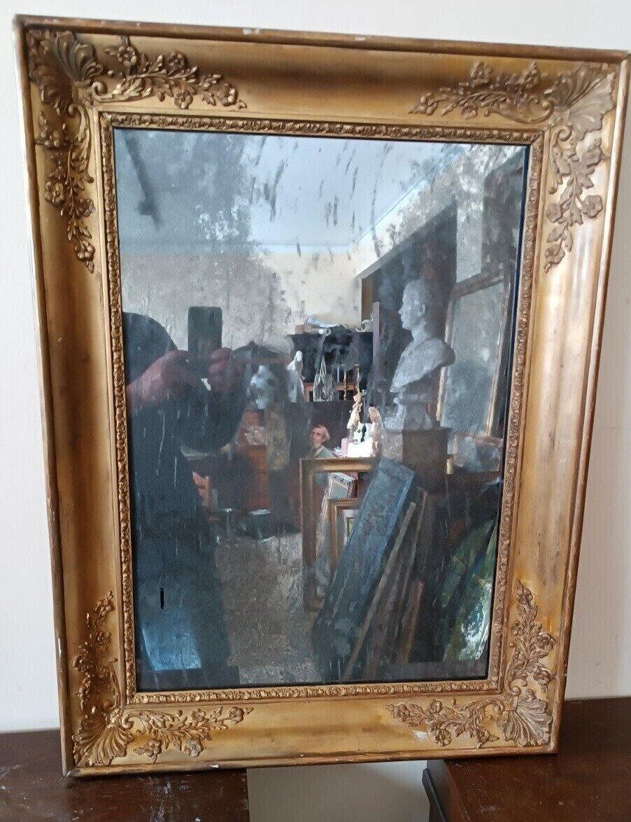 Antique Golden Frame With Silvered Mercury Mirror-photo-3