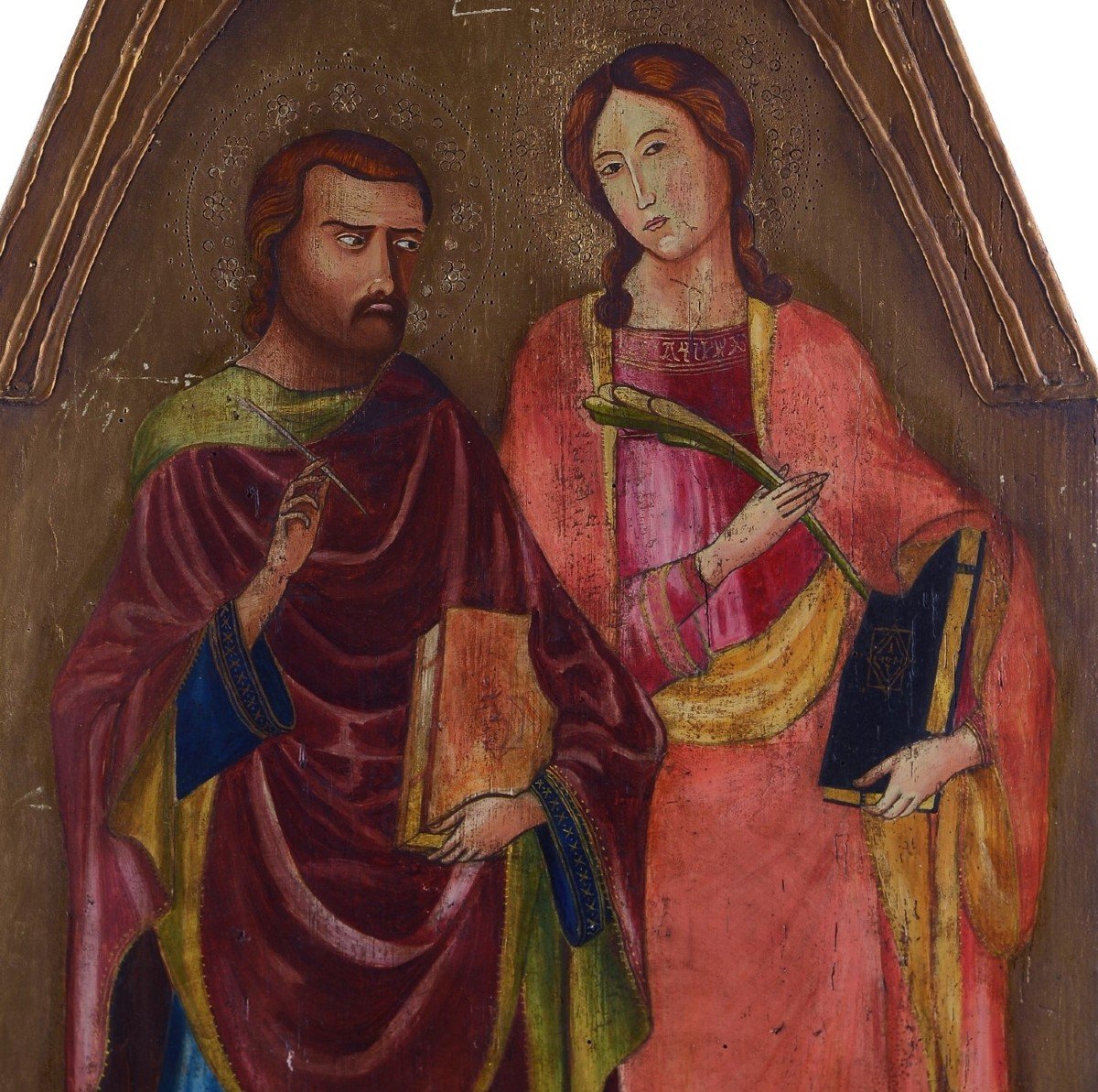 Peinture à La Détrempe Ancienne Sur Panneau Avec Des Saints, 19ème Siècle-photo-4