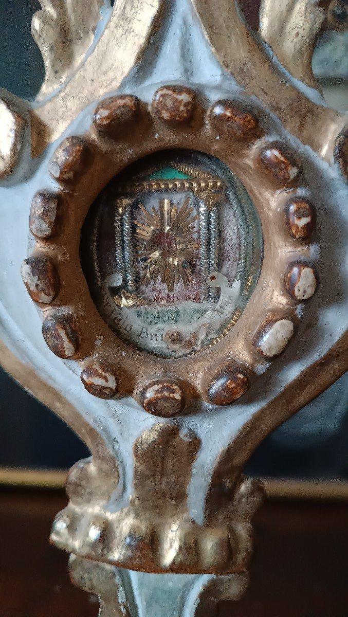 Reliquaire En Bois Doré Et Laqué, Ex-vélo Relique De La Bienheureuse Vierge Marie-photo-1