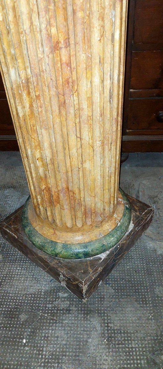 Grande Colonne En Bois Laqué Marbré Original Empire Début 19ème Siècle-photo-3