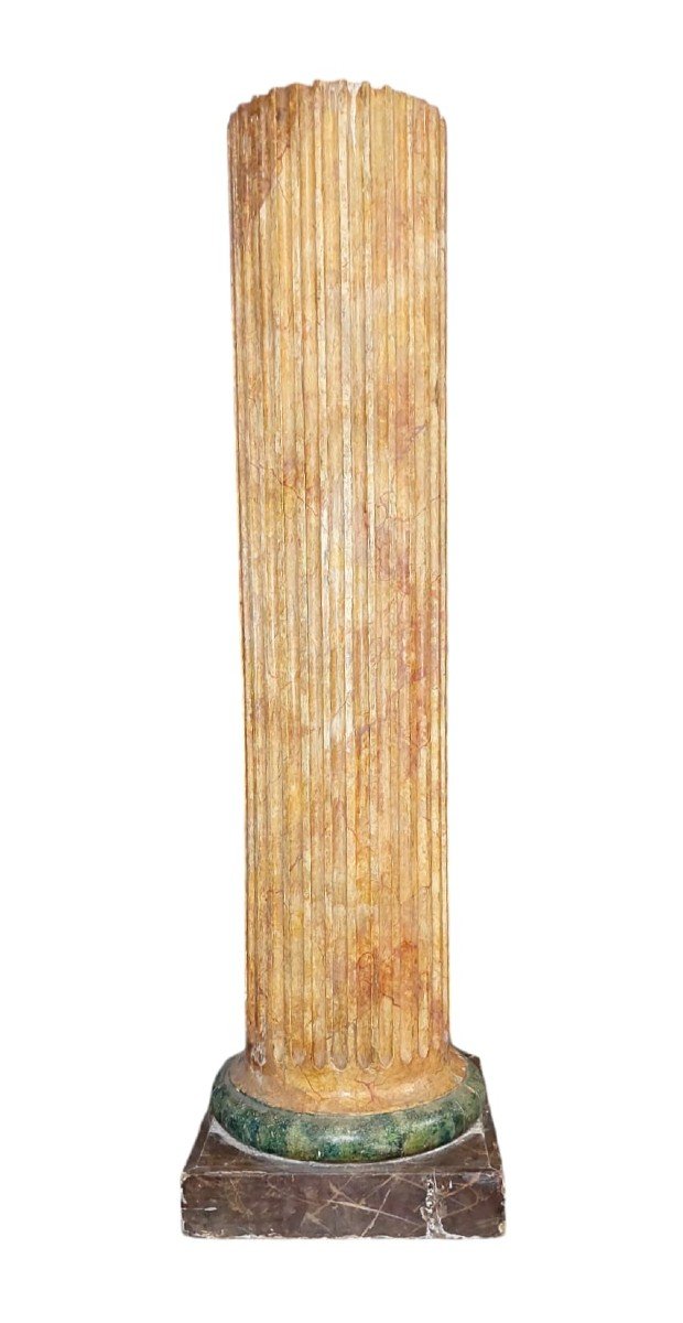 Large Marbled Lacquered Wooden Column Original Empire Early 19th Century-photo-4