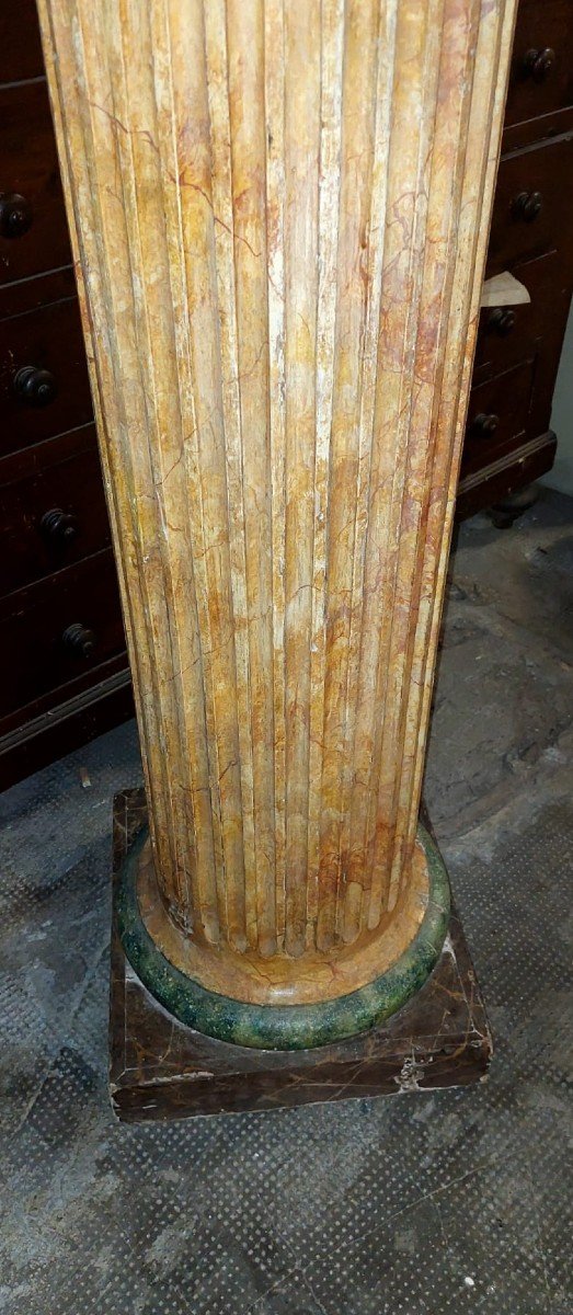 Grande Colonne En Bois Laqué Marbré Original Empire Début 19ème Siècle-photo-2