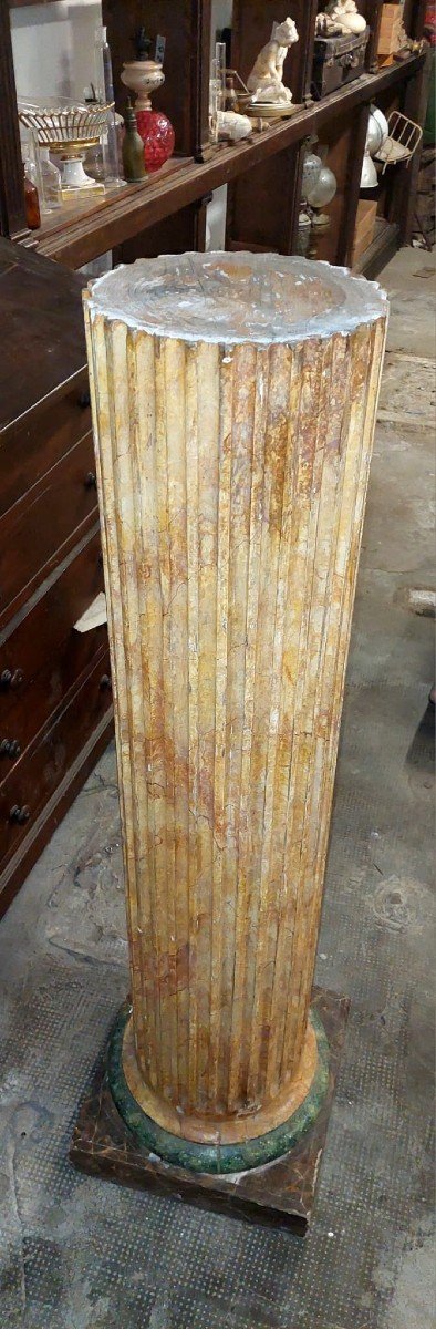 Large Marbled Lacquered Wooden Column Original Empire Early 19th Century-photo-5