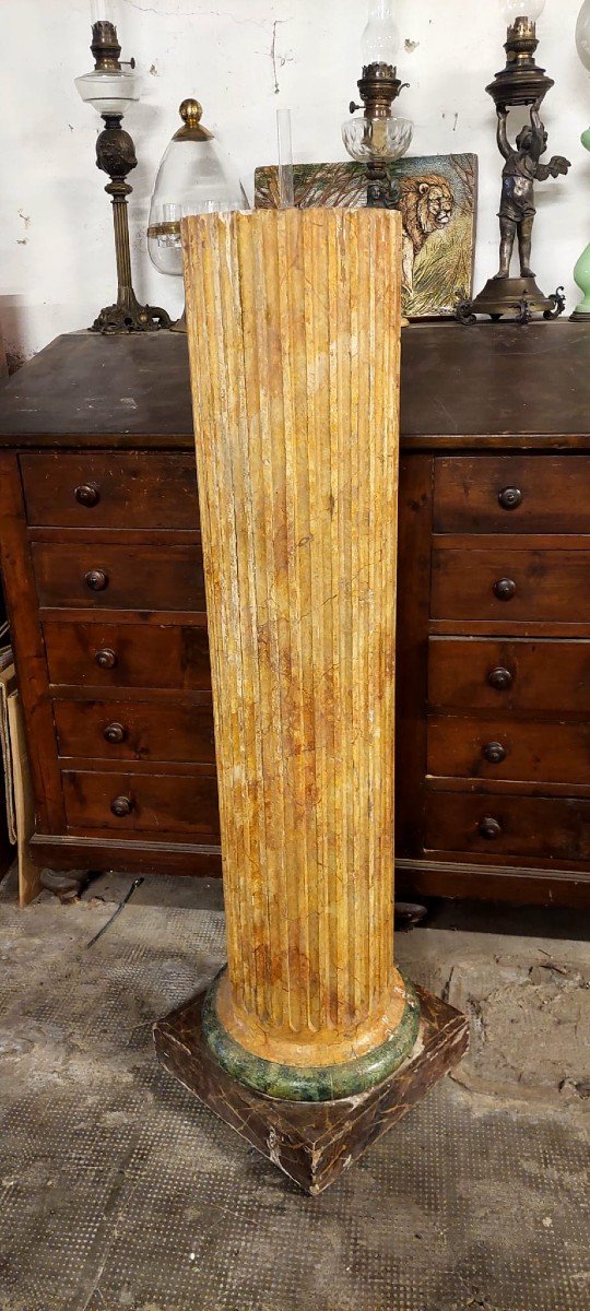 Large Marbled Lacquered Wooden Column Original Empire Early 19th Century-photo-7