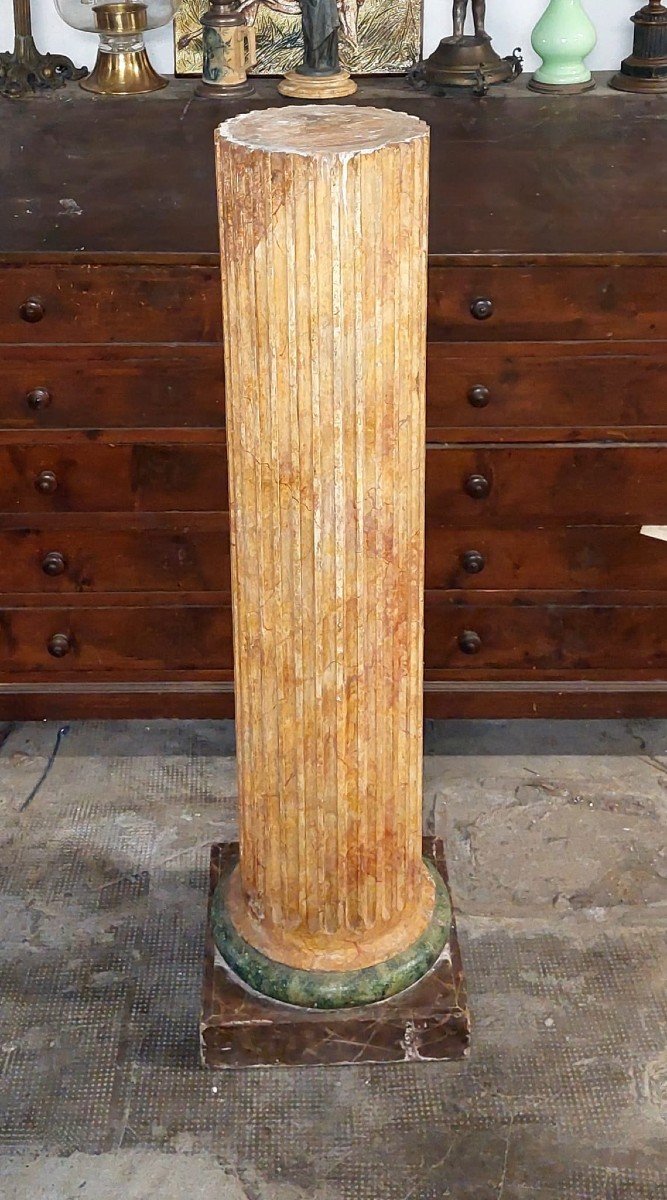 Grande Colonne En Bois Laqué Marbré Original Empire Début 19ème Siècle