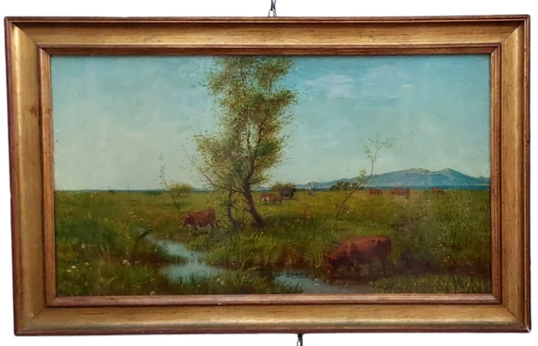 Oil Painting On Panel - Cows - 19th Century