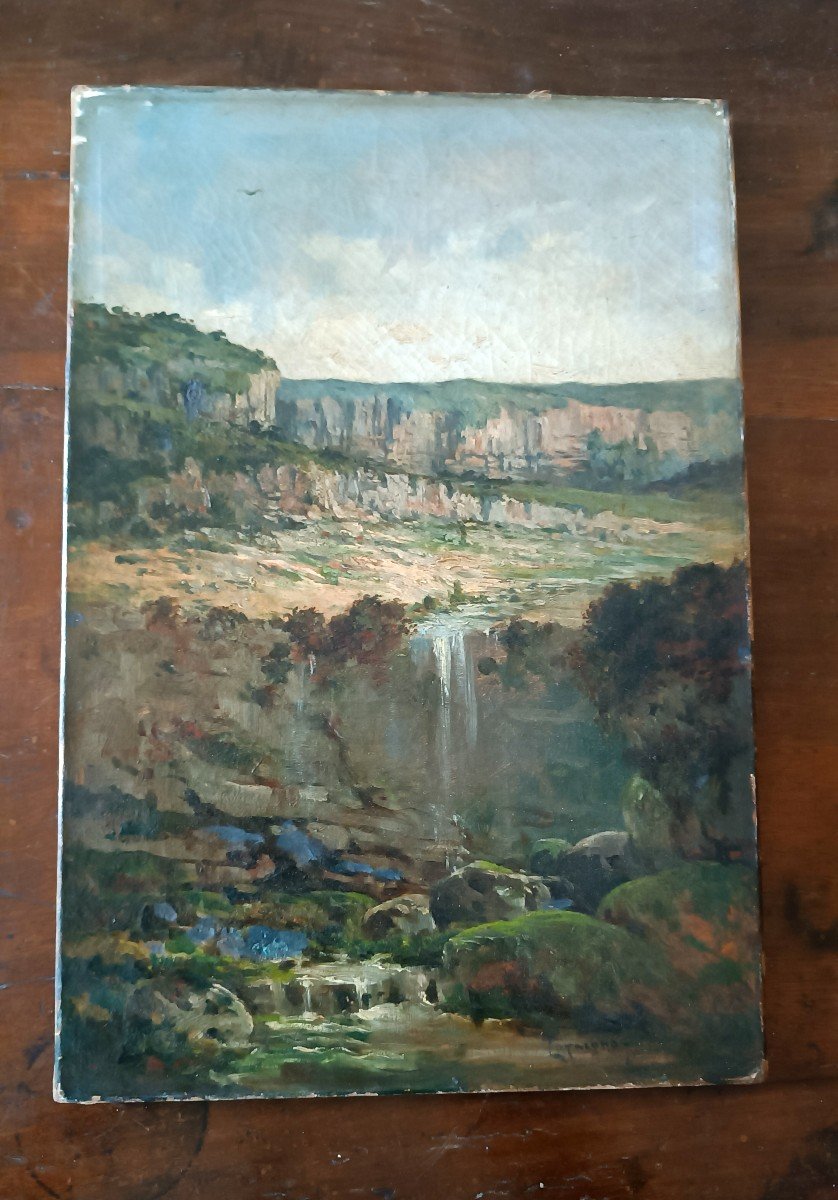 Peinture Huile Sur Toile Paysage Avec Ruisseau Signé Loyacono Italie 19ème Siècle-photo-3