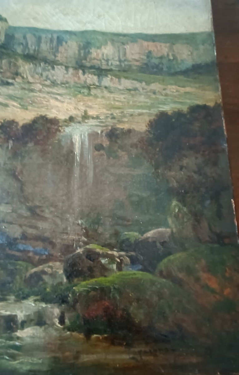 Peinture Huile Sur Toile Paysage Avec Ruisseau Signé Loyacono Italie 19ème Siècle-photo-6