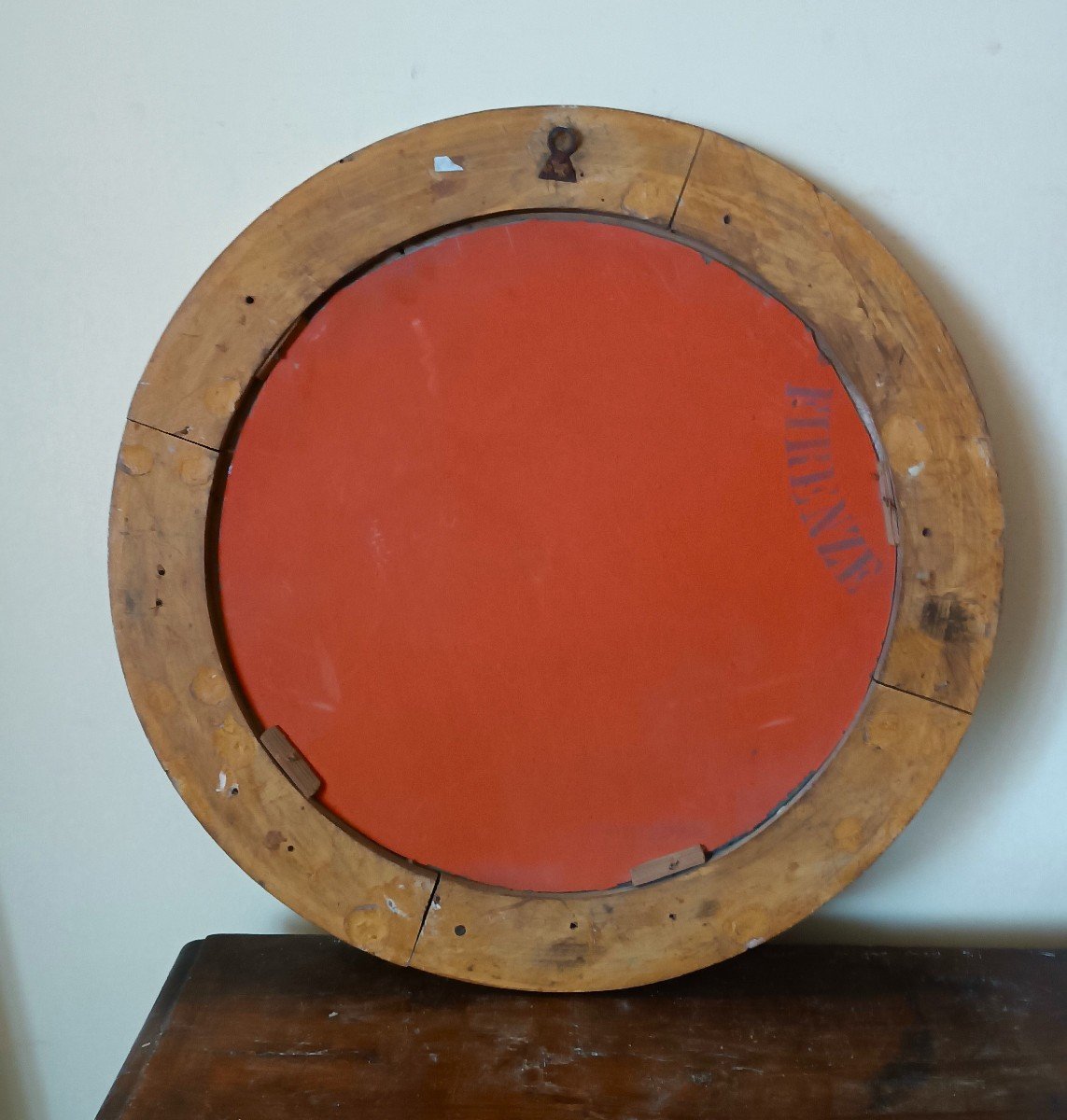 Cadre Ancien Rond En Bois Doré Avec Miroir XIXème-photo-1