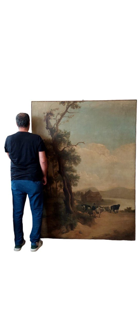 Large Oil Painting On Canvas 2 M X 1.50 M - Animated Landscape - Charles Louis Verboeckhoven (1-photo-2